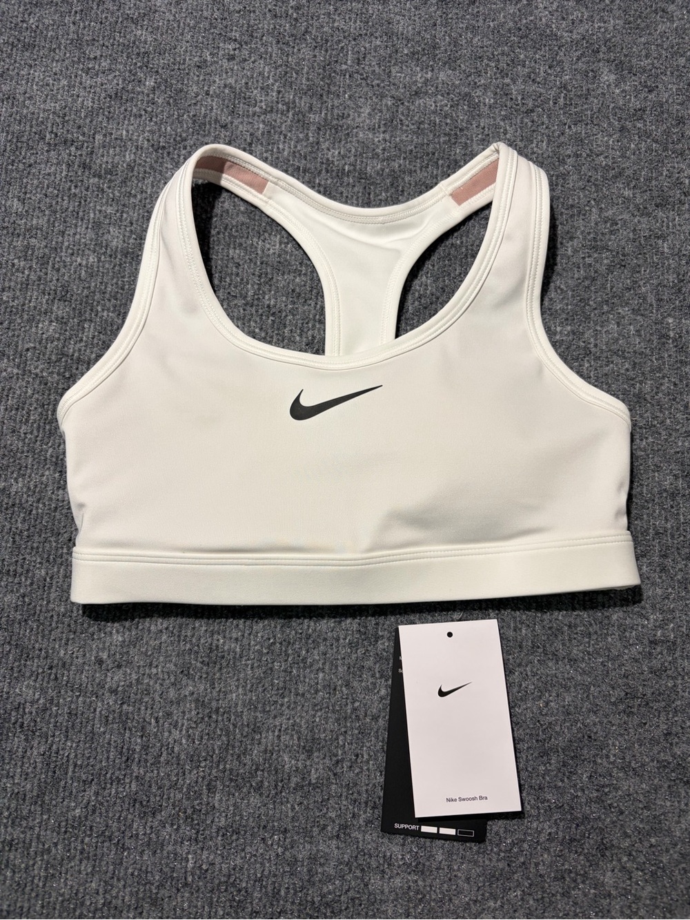 Nike White Racerback Sports Bra with Black Swoosh - Picture 1 of 3